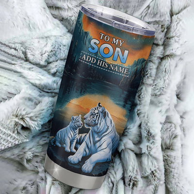 Personalized To My Son Gifts From Mom Dad Mother Father Tumbler Don't Give Up White Tiger Gifts For Son Birthday Graduation Christmas Custom Stainless Steel Travel Mug | teecentury