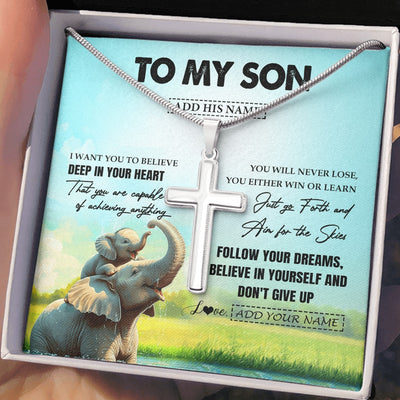 Stainless Cross Necklace Stainless Steel | 2 | Personalized To My Son Gifts From Mom Dad Mother Necklace Don't Give Up Elephant Gifts For Son Birthday Graduation Christmas Custom Gift Box Message Card | https://teecentury.