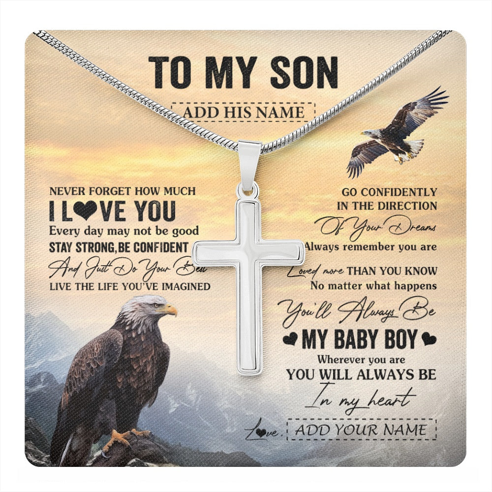 Stainless Cross Necklace Stainless Steel | 1 | Personalized To My Son Gifts From Mom Dad Mother Necklace Eagle Never Forget How Much I Love You Son Birthday Graduation Christmas Gift Box Message Card | teecentury.myshopify