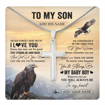 Stainless Cross Necklace Stainless Steel | 1 | Personalized To My Son Gifts From Mom Dad Mother Necklace Eagle Never Forget How Much I Love You Son Birthday Graduation Christmas Gift Box Message Card | teecentury.myshopify