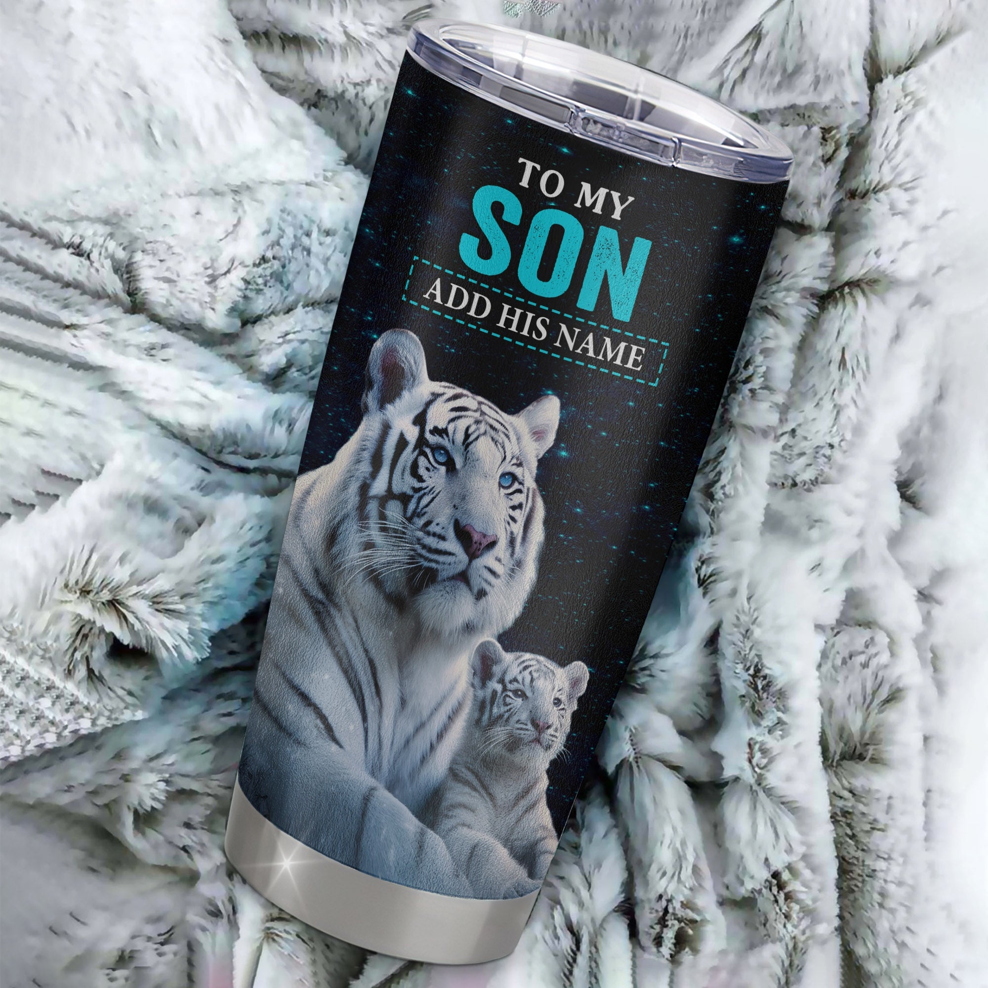 Personalized To My Son Gifts From Mom Dad Mother Tumbler White Tiger Never Forget How Much I Love You Son Birthday Graduation Christmas Custom Stainless Steel Mug | teecentury