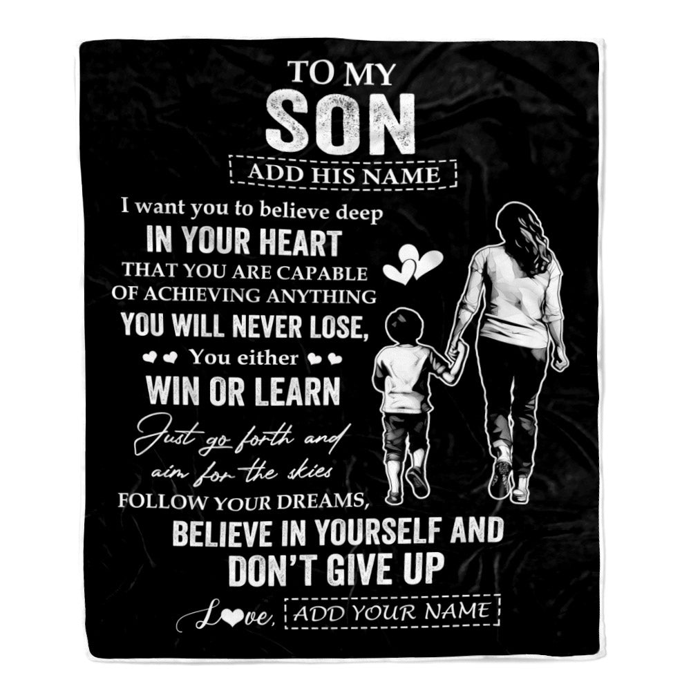 Personalized To My Son Gifts From Mom Mother Blanket Don't Give Up Mom Gifts For Son Birthday Graduation Christmas Customized Fleece Throw Blanket | teecentury