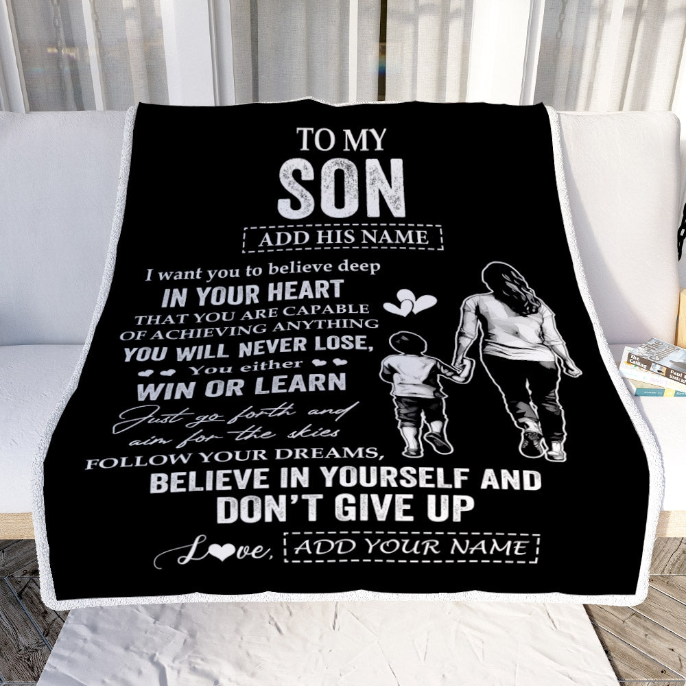 Personalized To My Son Gifts From Mom Mother Blanket Don't Give Up Mom Gifts For Son Birthday Graduation Christmas Customized Fleece Throw Blanket | teecentury