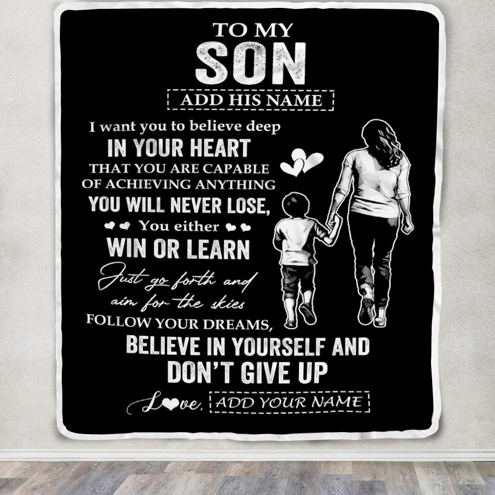 Personalized To My Son Gifts From Mom Mother Blanket Don't Give Up Mom Gifts For Son Birthday Graduation Christmas Customized Fleece Throw Blanket | teecentury