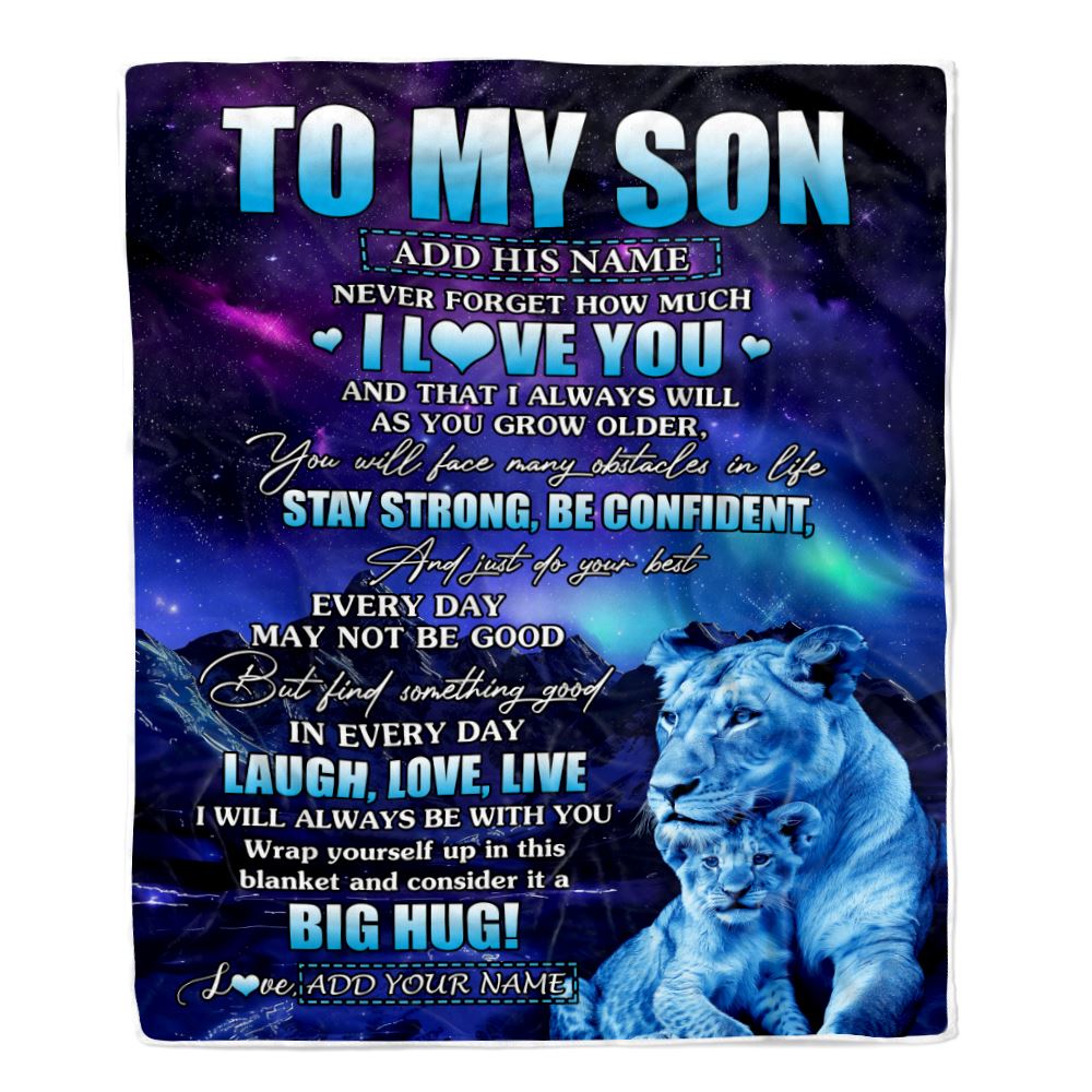 Personalized To My Son Gifts From Mom Mother Blanket Laught Love Live Lion Great Son Birthday Gifts Graduation Christmas Customized Fleece Throw Blanket | teecentury