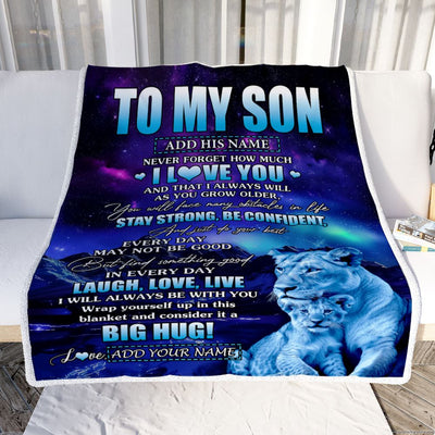 Personalized To My Son Gifts From Mom Mother Blanket Laught Love Live Lion Great Son Birthday Gifts Graduation Christmas Customized Fleece Throw Blanket | teecentury