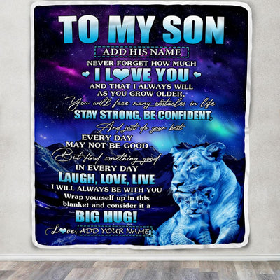 Personalized To My Son Gifts From Mom Mother Blanket Laught Love Live Lion Great Son Birthday Gifts Graduation Christmas Customized Fleece Throw Blanket | teecentury