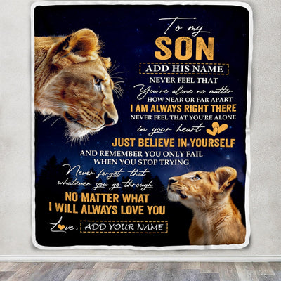 Personalized To My Son Gifts From Mom Mother Blanket Lion Never Feel Alone Birthday Gifts Son Graduation Valentines Ideas Christmas Custom Fleece Throw Blanket | teecentury