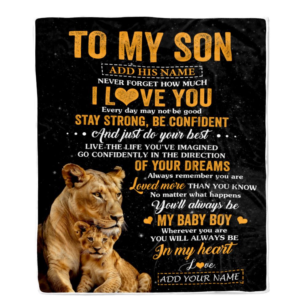 Personalized To My Son Gifts From Mom Mother Blanket Lion Never Forget How Much I Love You Son Birthday Gifts Graduation Christmas Fleece Throw Blanket | teecentury