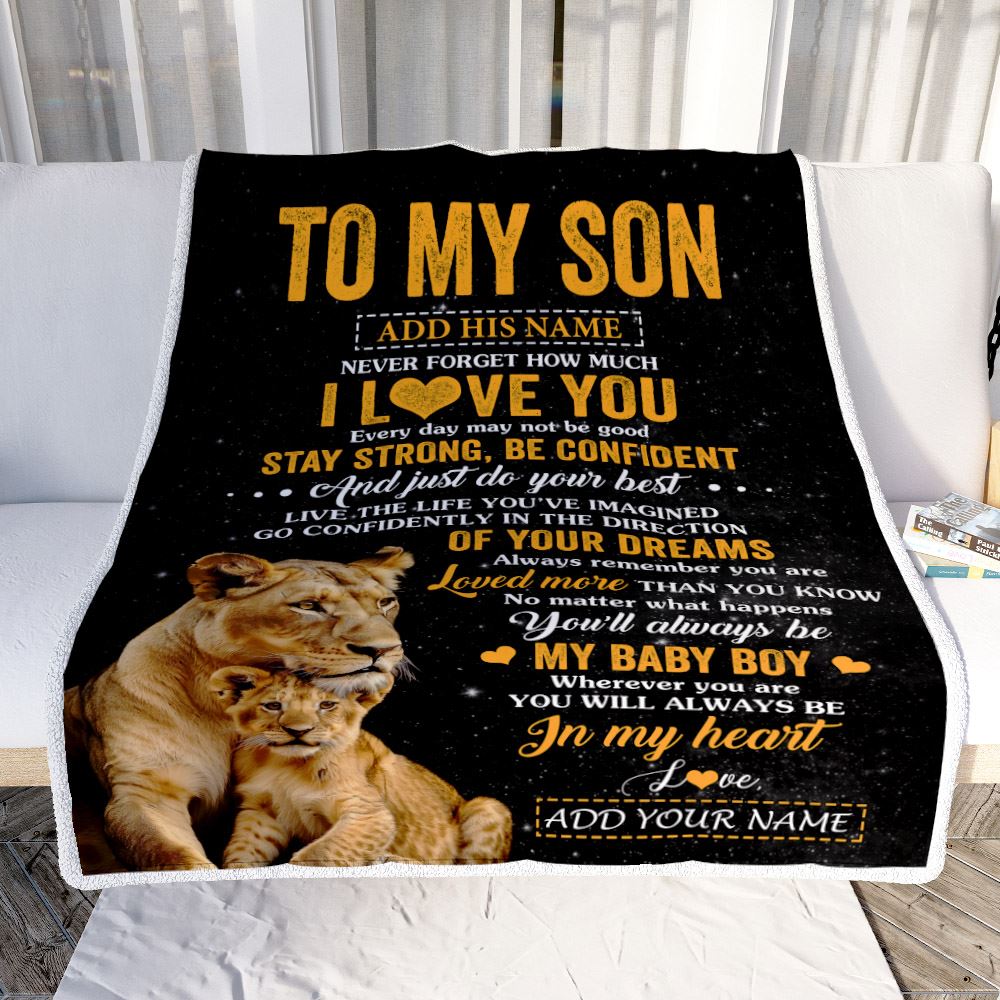 Personalized To My Son Gifts From Mom Mother Blanket Lion Never Forget How Much I Love You Son Birthday Gifts Graduation Christmas Fleece Throw Blanket | teecentury