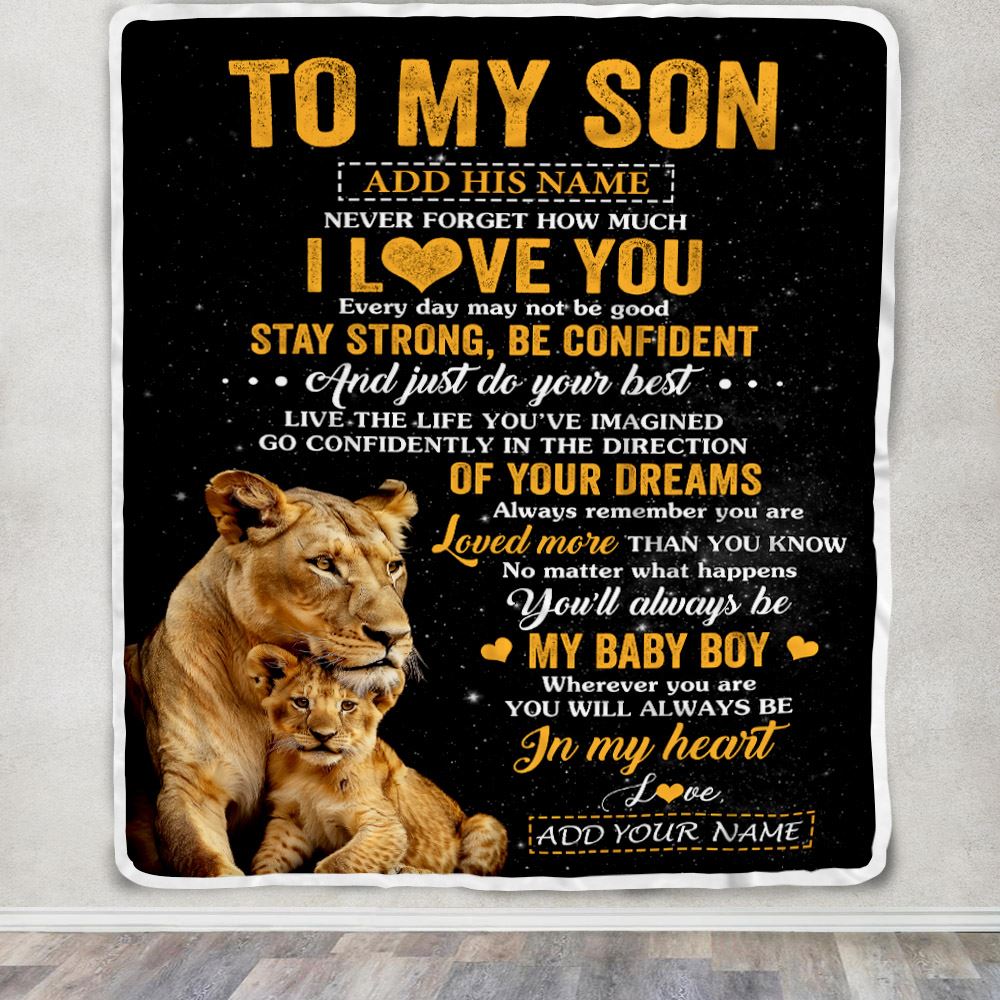 Personalized To My Son Gifts From Mom Mother Blanket Lion Never Forget How Much I Love You Son Birthday Gifts Graduation Christmas Fleece Throw Blanket | teecentury