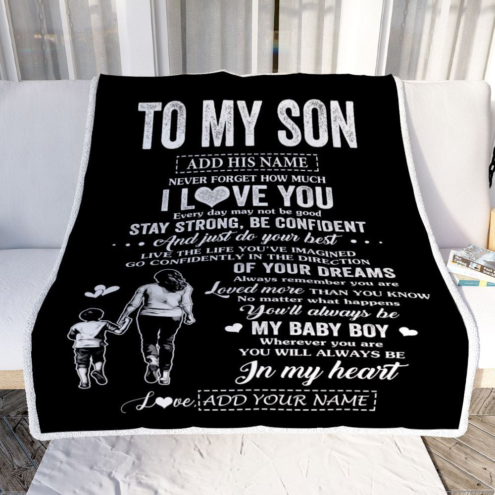 Personalized To My Son Gifts From Mom Mother Blanket Never Forget How Much I Love You Son Birthday Graduation Christmas Customized Fleece Throw Blanket | teecentury