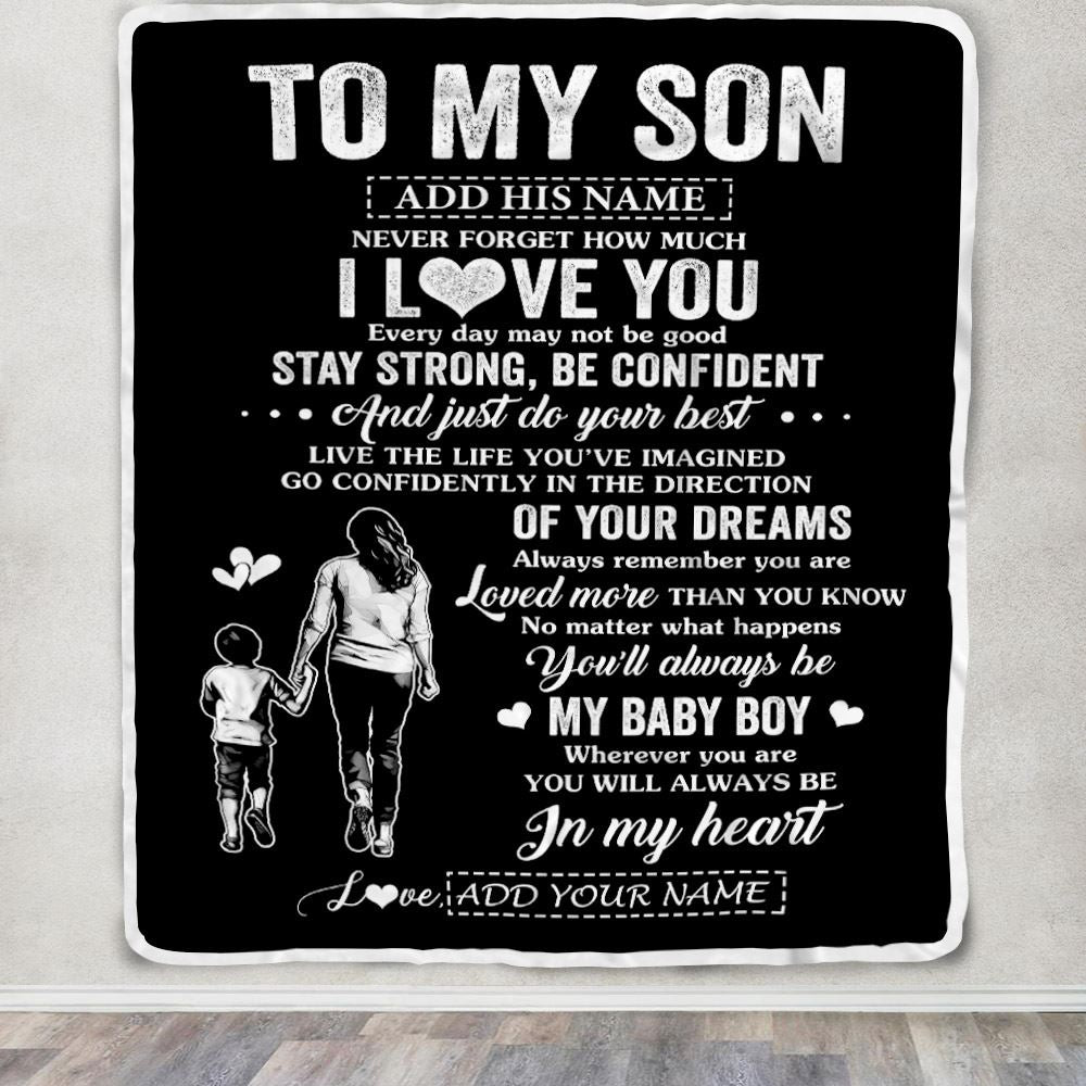 Personalized To My Son Gifts From Mom Mother Blanket Never Forget How Much I Love You Son Birthday Graduation Christmas Customized Fleece Throw Blanket | teecentury