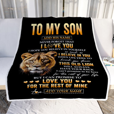 Personalized To My Son Gifts From Mom Mother Blanket Old Lion Love You Son Birthday Gifts Graduation Christmas Customized Fleece Throw Blanket | teecentury