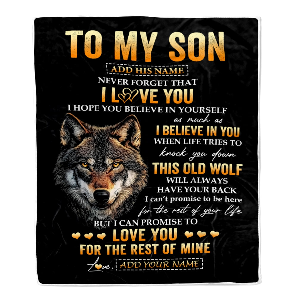 Personalized To My Son Gifts From Mom Mother Dad Father Blanket Old Wolf Love You Son Birthday Gifts Graduation Christmas Customized Fleece Throw Blanket | teecentury