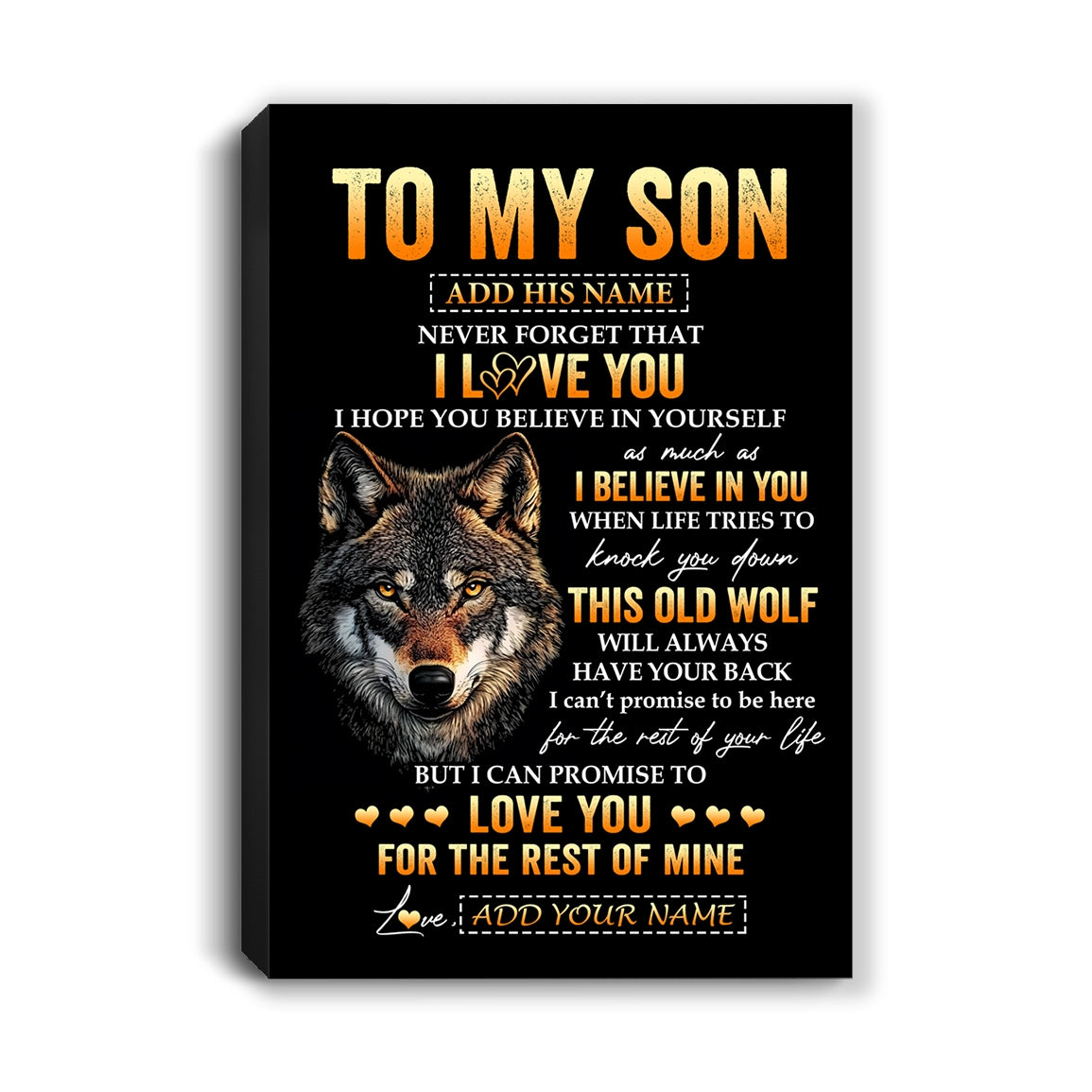 Personalized To My Son Gifts From Mom Mother Dad Father Canvas Old Wolf Love You Son Birthday Gifts Graduation Christmas Custom Wall Art Print Framed Canvas | teecentury
