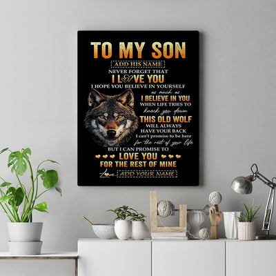 Personalized To My Son Gifts From Mom Mother Dad Father Canvas Old Wolf Love You Son Birthday Gifts Graduation Christmas Custom Wall Art Print Framed Canvas | teecentury