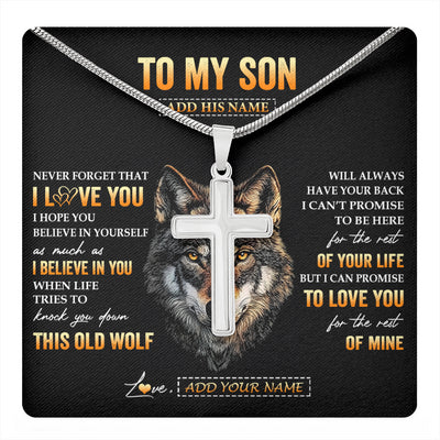 Stainless Cross Necklace Stainless Steel | 1 | Personalized To My Son Gifts From Mom Mother Dad Father Necklace Old Wolf Love You Son Birthday Gifts Graduation Christmas Customized Gift Box Message Card | teecentury