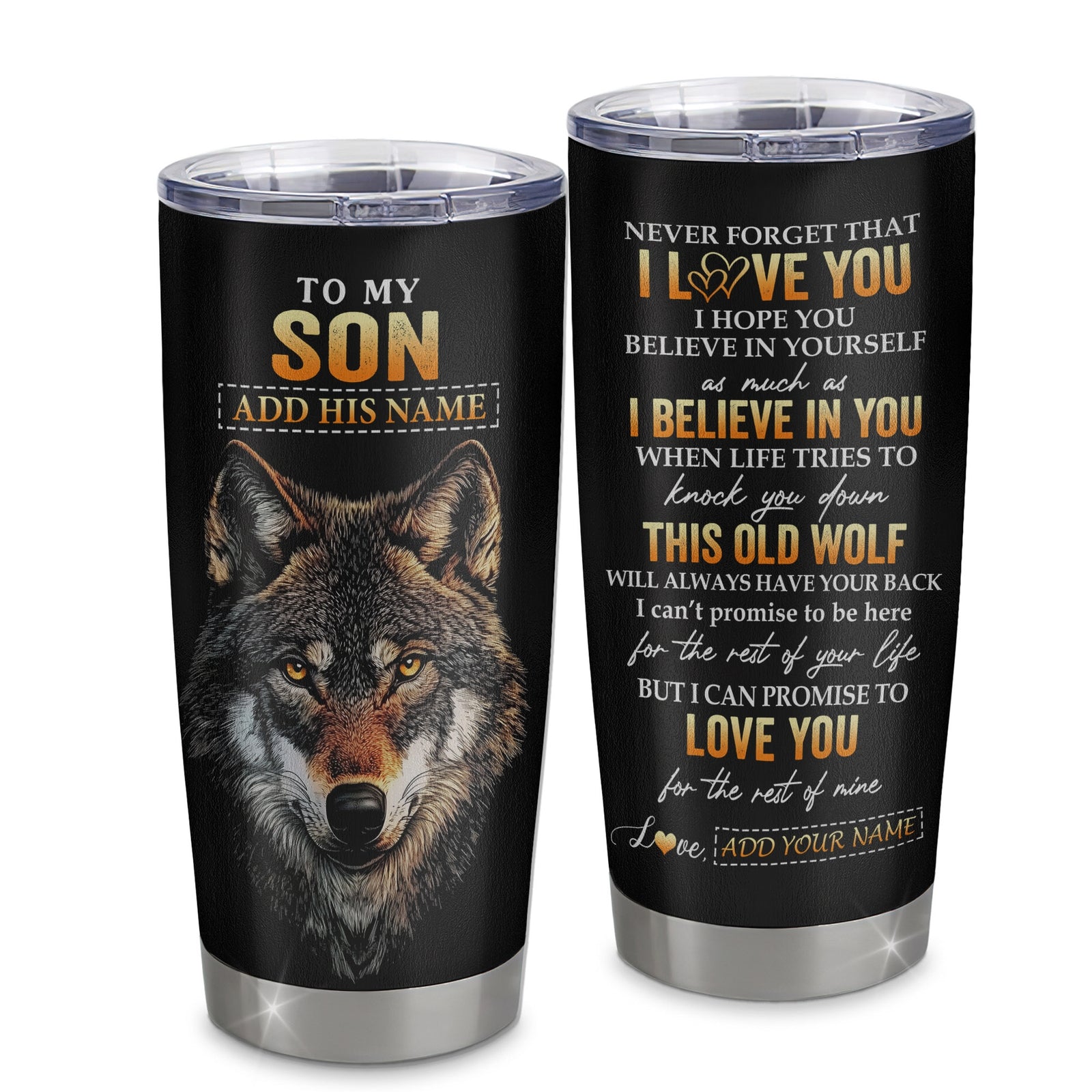 Personalized To My Son Gifts From Mom Mother Dad Father Tumbler Old Wolf Love You Son Birthday Gifts Graduation Christmas Custom Stainless Steel Cup Travel Mug | teecentury