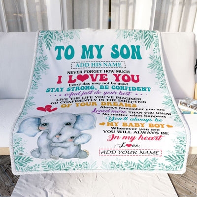 Personalized To My Son Gifts From Mom Mother Father Blanket Elephant Never Forget How Much I Love You Son Birthday Gifts Graduation Christmas Fleece Blanket | teecentury