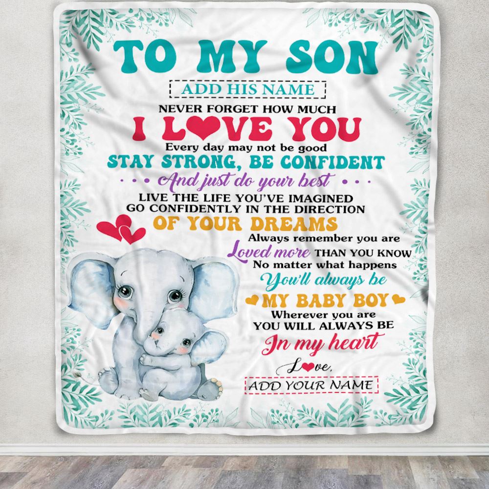 Personalized To My Son Gifts From Mom Mother Father Blanket Elephant Never Forget How Much I Love You Son Birthday Gifts Graduation Christmas Fleece Blanket | teecentury