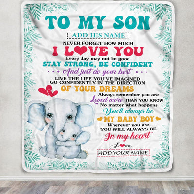 Personalized To My Son Gifts From Mom Mother Father Blanket Elephant Never Forget How Much I Love You Son Birthday Gifts Graduation Christmas Fleece Blanket | teecentury