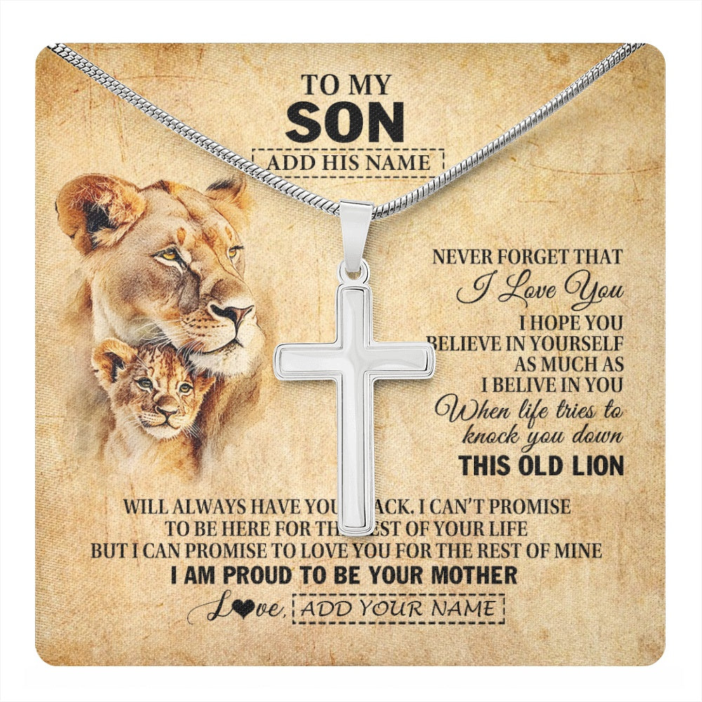 Stainless Cross Necklace Stainless Steel | 1 | Personalized To My Son Gifts From Mom Mother Lion Necklace I Love You Son Birthday Gifts From Mom Graduation Christmas Customized Gift Box Message Card | teecentury.myshopify