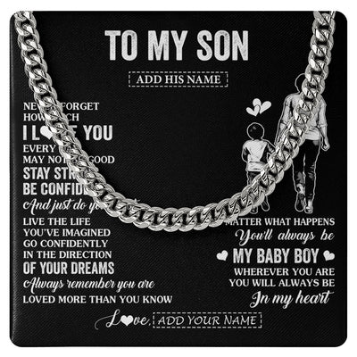Cuban Link Chain Necklace Stainless Steel | 1 | Personalized To My Son Gifts From Mom Mother Necklace Never Forget How Much I Love You Son Birthday Graduation Christmas Custom Gift Box Message Card | https://teecentury.