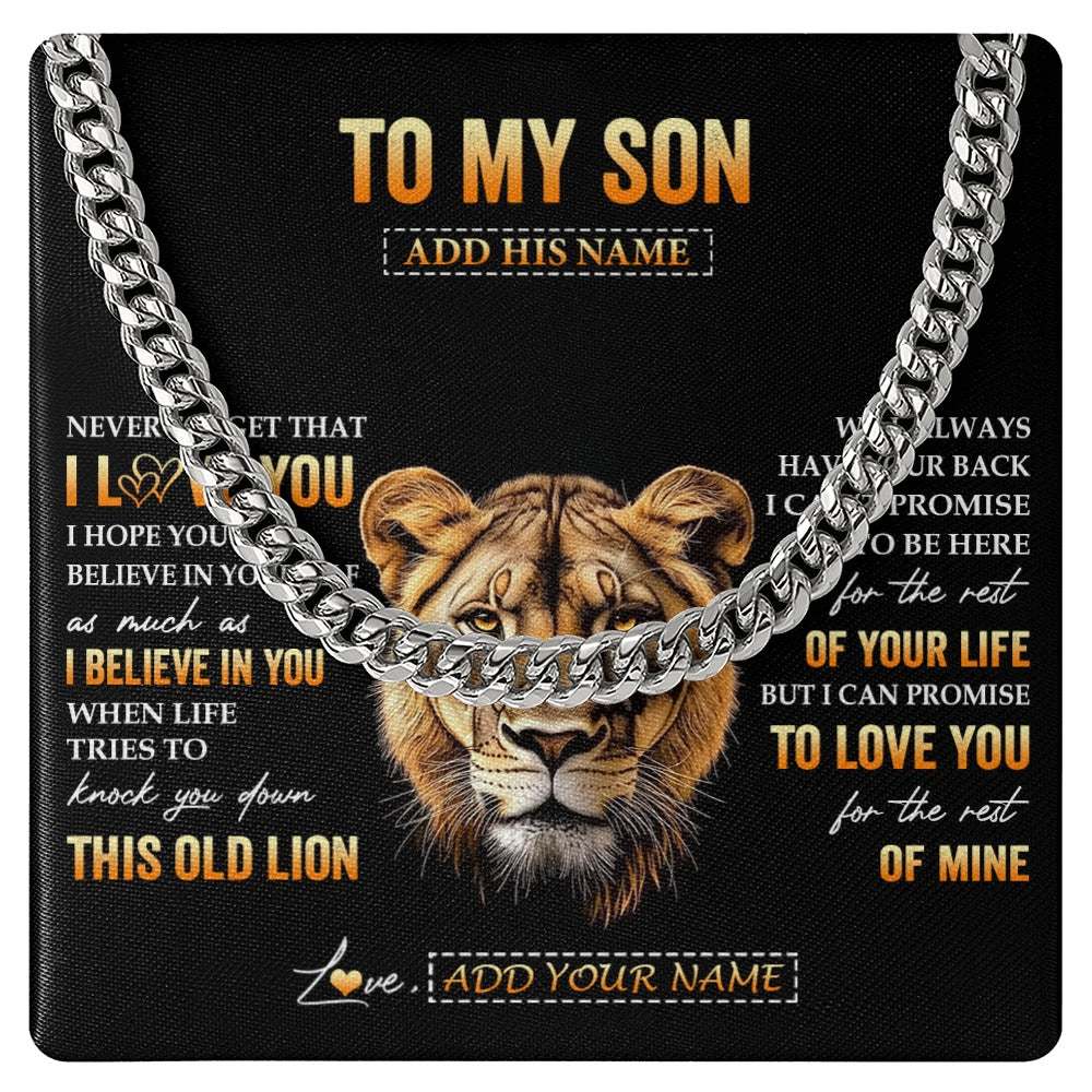 Cuban Link Chain Necklace Stainless Steel | 1 | Personalized To My Son Gifts From Mom Mother Necklace Old Lion Love You Son Birthday Gifts Graduation Christmas Customized Gift Box Message Card | teecentury.myshopify