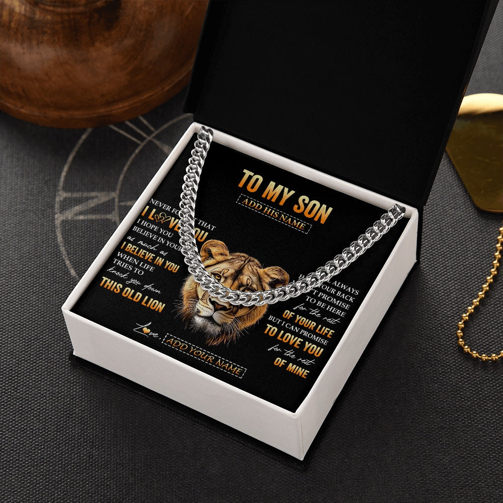 Cuban Link Chain Necklace Stainless Steel | 2 | Personalized To My Son Gifts From Mom Mother Necklace Old Lion Love You Son Birthday Gifts Graduation Christmas Customized Gift Box Message Card | teecentury.myshopify