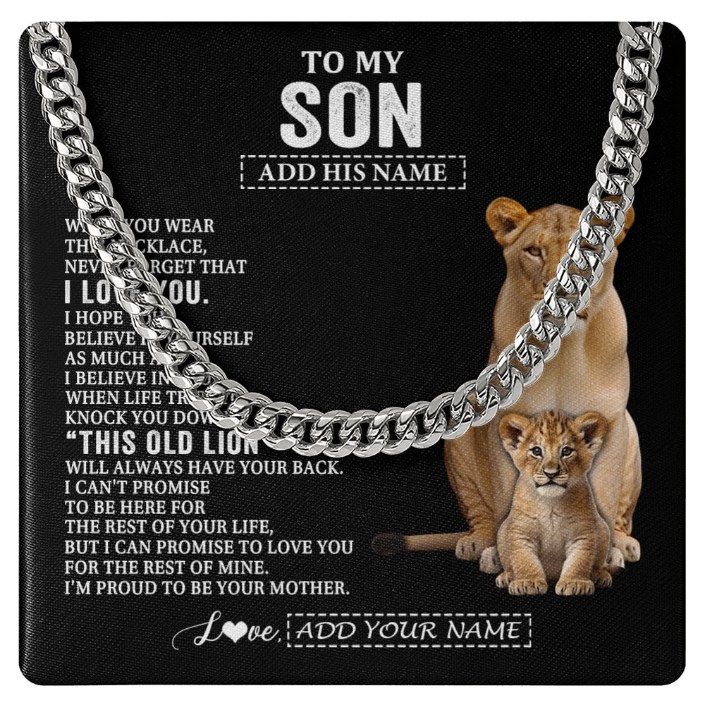 Cuban Link Chain Necklace Stainless Steel | 1 | Personalized To My Son Gifts From Mom Mother Necklace This Old Lion Love You Son Birthday Gifts Graduation Christmas Customized Gift Box Message Card | https://teecentury.