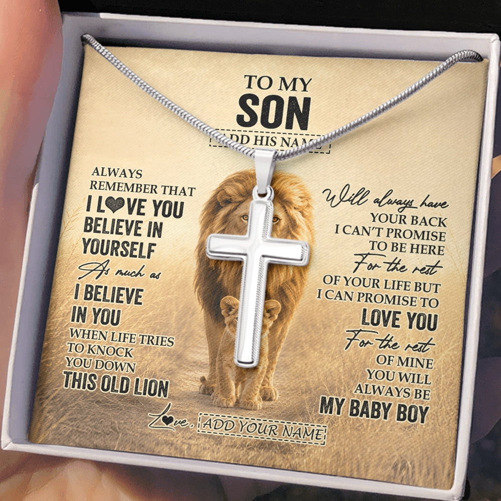 Stainless Cross Necklace Stainless Steel | 2 | Personalized To My Son Gifts Necklace From Dad Father Always Remember Lion Gifts For Son Birthday Graduation Christmas Custom Gift Box Message Card | https://teecentury.