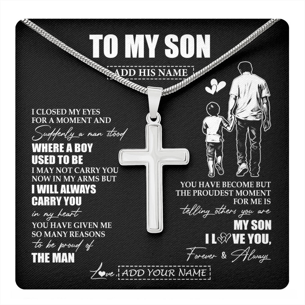 Stainless Cross Necklace Stainless Steel | 1 | Personalized To My Son Gifts Necklace From Dad Father I Closed My Eyes For A Moment Son Birthday Graduation Christmas Customized Gift Box Message Card | teecentury.myshopify