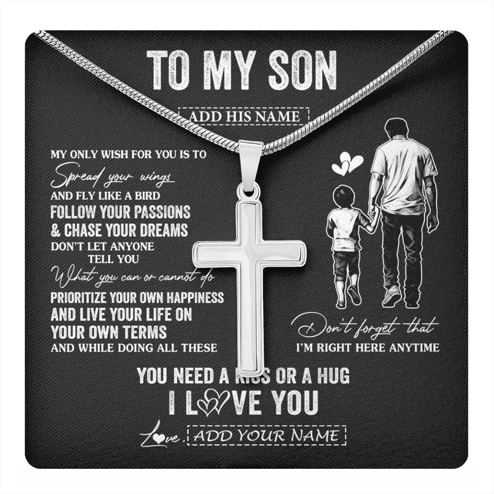 Stainless Cross Necklace Stainless Steel | 1 | Personalized To My Son Gifts Necklace From Dad Father My Only Wish For You Son Birthday Gifts Graduation Christmas Customized Gift Box Message Card | teecentury.myshopify