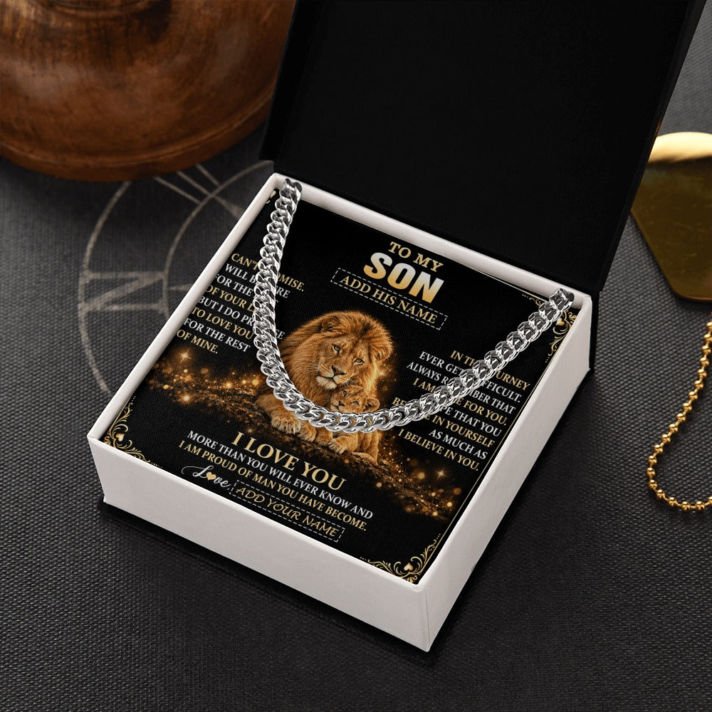 Cuban Link Chain Necklace Stainless Steel | 2 | Personalized To My Son Gifts Necklace From Dad Father To Son Birthday Gifts Love You Forever Lion Graduation Christmas Custom Gift Box Message Card | https://teecentury.