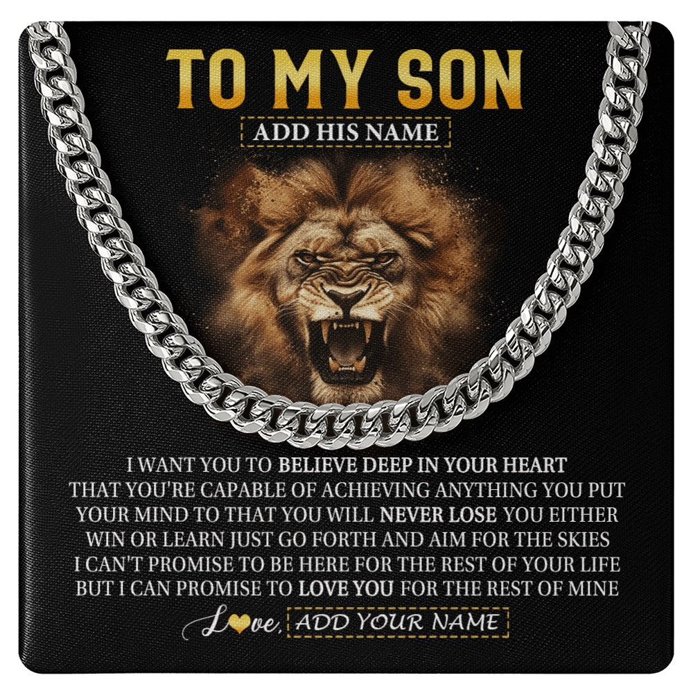 Cuban Link Chain Necklace Stainless Steel | 1 | Personalized To My Son Gifts Necklace From Dad Mom Father Believe In Your Heart Lion Son Birthday Gifts Graduation Christmas Custom Gift Box Message Card | https://teecentury.