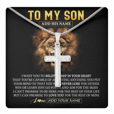 Stainless Cross Necklace Stainless Steel | 1 | Personalized To My Son Gifts Necklace From Dad Mom Father Believe In Your Heart Lion Son Birthday Gifts Graduation Christmas Custom Gift Box Message Card | https://teecentury.