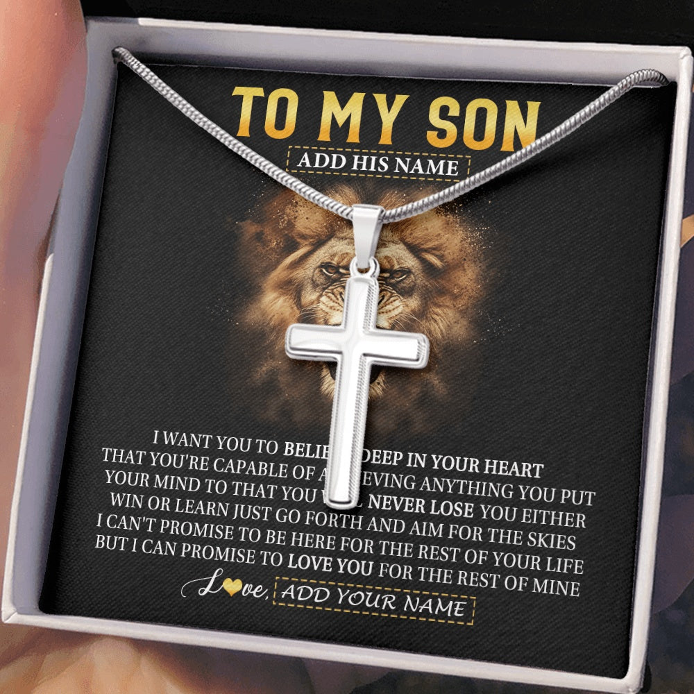 Stainless Cross Necklace Stainless Steel | 2 | Personalized To My Son Gifts Necklace From Dad Mom Father Believe In Your Heart Lion Son Birthday Gifts Graduation Christmas Custom Gift Box Message Card | https://teecentury.