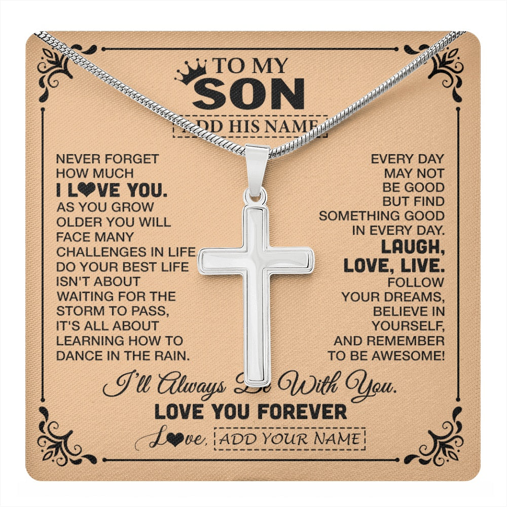 Stainless Cross Necklace Stainless Steel | 1 | Personalized To My Son Gifts Necklace From Dad Mom Mother Father Never Forget How Much I Love You Son Birthday Gifts Christmas Custom Gift Box Message Card | https://teecentury.