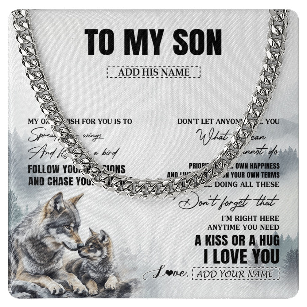 Cuban Link Chain Necklace Stainless Steel | 1 | Personalized To My Son Gifts Necklace From Dad Mom Mother Father Wolf My Only Wish For You Son Birthday Gifts Graduation Christmas Custom Gift Box Message Card | https://teecentury.