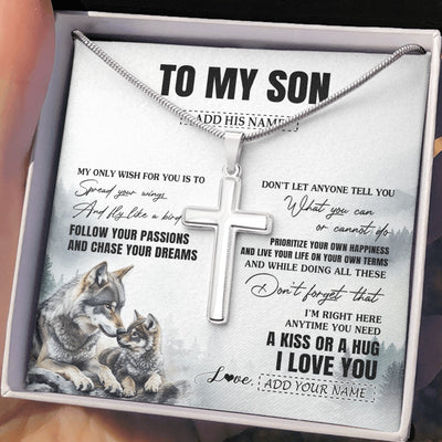Stainless Cross Necklace Stainless Steel | 2 | Personalized To My Son Gifts Necklace From Dad Mom Mother Father Wolf My Only Wish For You Son Birthday Gifts Graduation Christmas Custom Gift Box Message Card | https://teecentury.