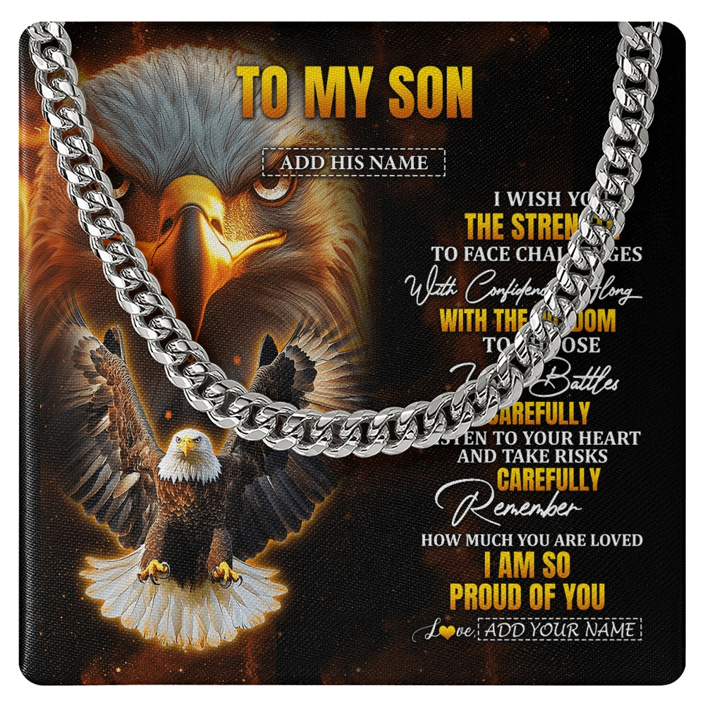 Cuban Link Chain Necklace Stainless Steel | 1 | Personalized To My Son Gifts Necklace From Mom Dad Father I Wish You The Strength Eagle Son Birthday Gifts Christmas Graduation Custom Gift Box Message Card | https://teecentury.