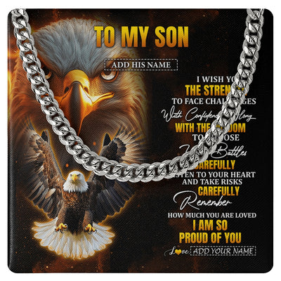 Cuban Link Chain Necklace Stainless Steel | 1 | Personalized To My Son Gifts Necklace From Mom Dad Father I Wish You The Strength Eagle Son Birthday Gifts Christmas Graduation Custom Gift Box Message Card | https://teecentury.
