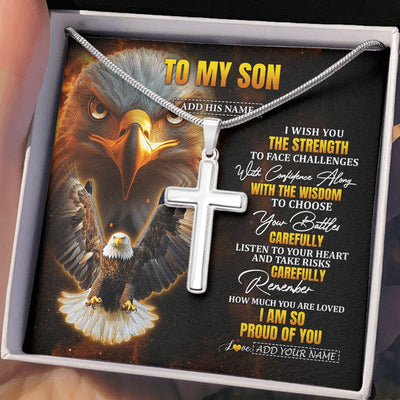 Stainless Cross Necklace Stainless Steel | 2 | Personalized To My Son Gifts Necklace From Mom Dad Father I Wish You The Strength Eagle Son Birthday Gifts Christmas Graduation Custom Gift Box Message Card | https://teecentury.