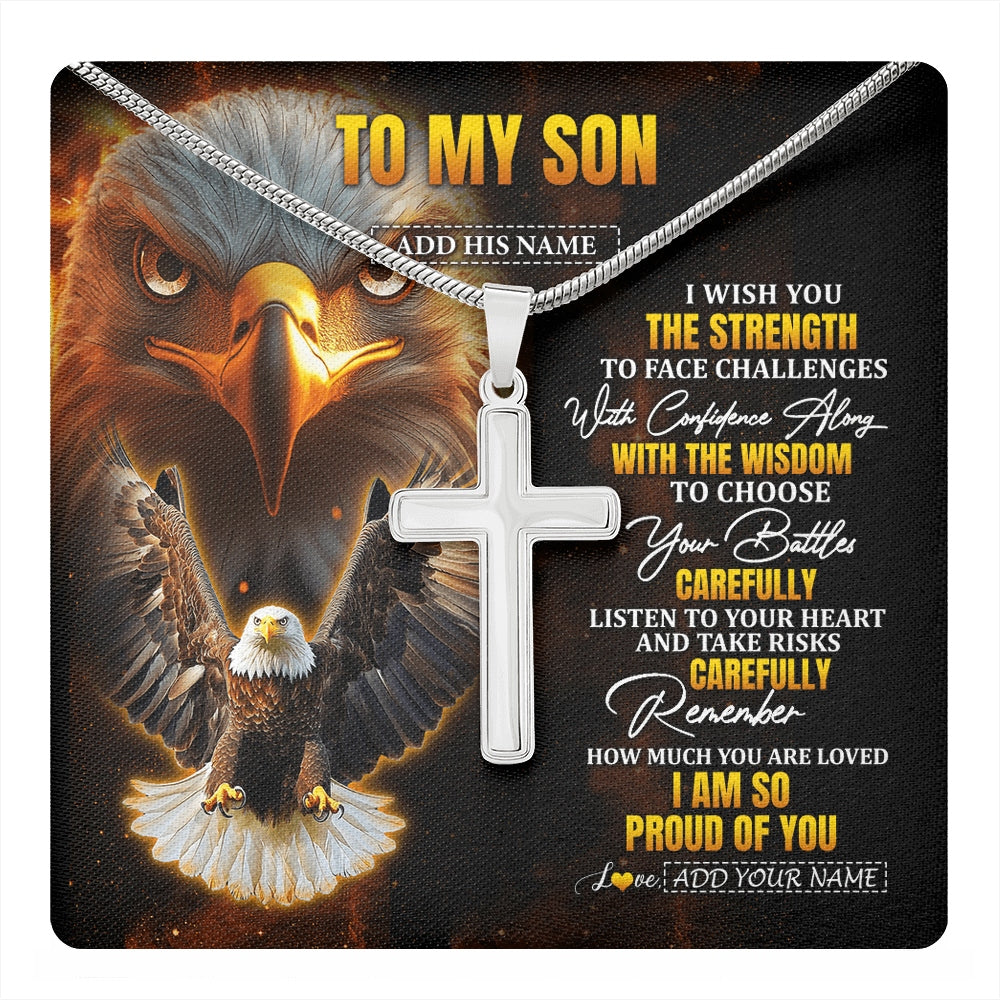 Stainless Cross Necklace Stainless Steel | 1 | Personalized To My Son Gifts Necklace From Mom Dad Father I Wish You The Strength Eagle Son Birthday Gifts Christmas Graduation Custom Gift Box Message Card | https://teecentury.