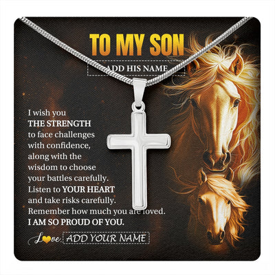 Stainless Cross Necklace Stainless Steel | 1 | Personalized To My Son Gifts Necklace From Mom Dad Father I Wish You The Strength Horse Son Birthday Gifts Christmas Graduation Custom Gift Box Message Card | https://teecentury.