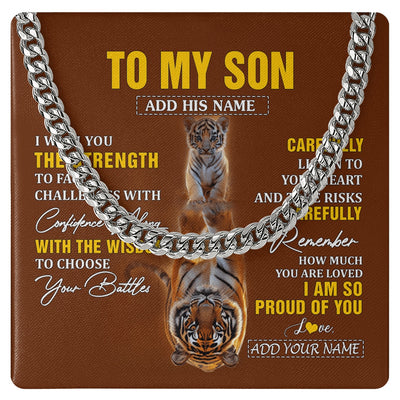 Cuban Link Chain Necklace Stainless Steel | 1 | Personalized To My Son Gifts Necklace From Mom Dad Father I Wish You The Strength Tiger Son Birthday Gifts Christmas Graduation Custom Gift Box Message Card | https://teecentury.