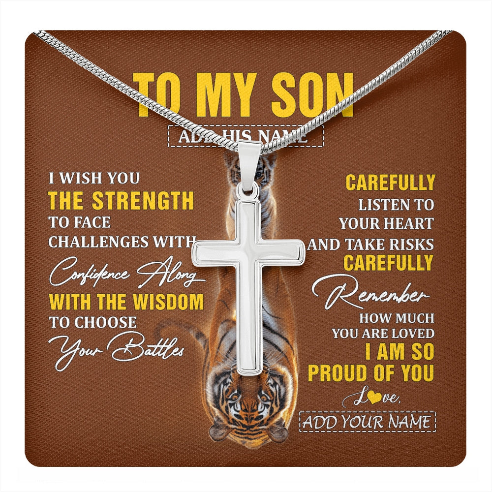 Stainless Cross Necklace Stainless Steel | 1 | Personalized To My Son Gifts Necklace From Mom Dad Father I Wish You The Strength Tiger Son Birthday Gifts Christmas Graduation Custom Gift Box Message Card | https://teecentury.