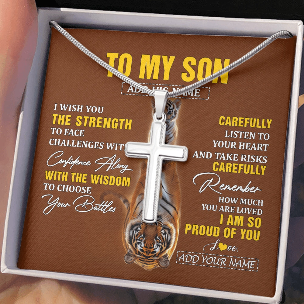 Stainless Cross Necklace Stainless Steel | 2 | Personalized To My Son Gifts Necklace From Mom Dad Father I Wish You The Strength Tiger Son Birthday Gifts Christmas Graduation Custom Gift Box Message Card | https://teecentury.