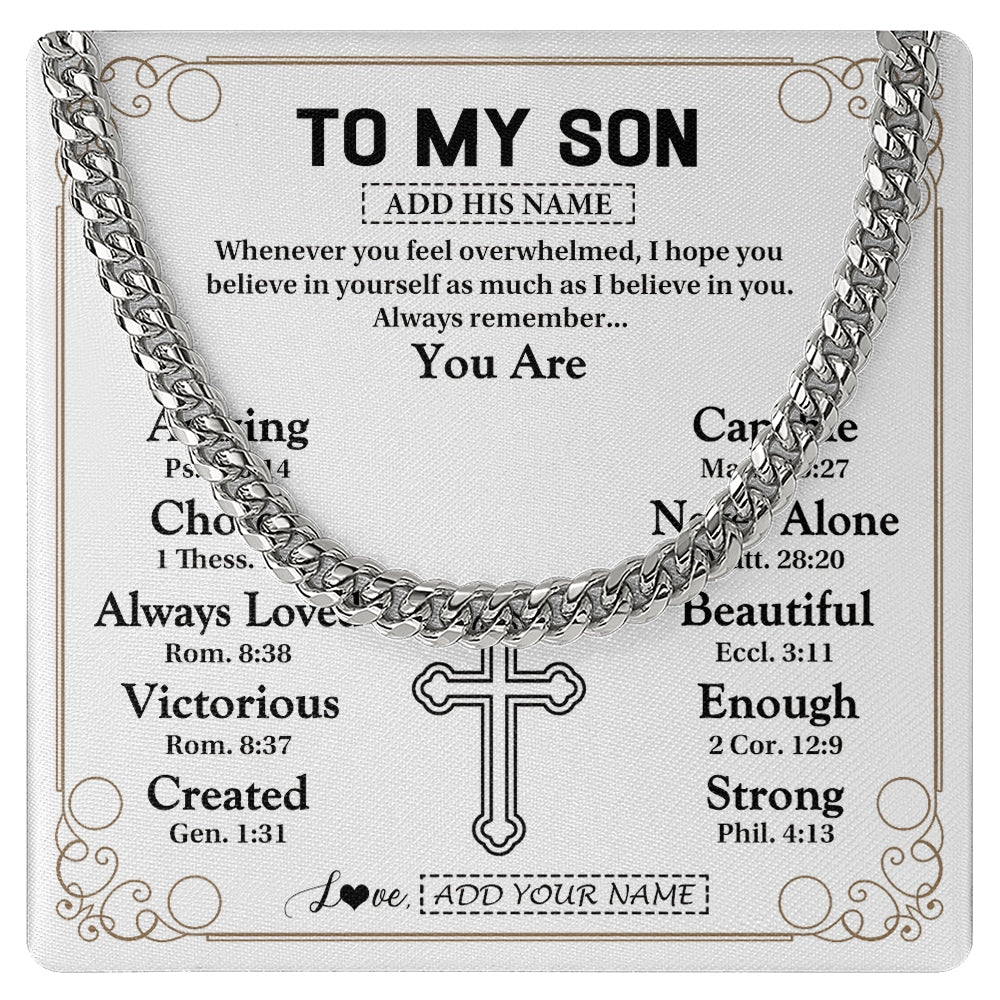 Cuban Link Chain Necklace Stainless Steel | 1 | Personalized To My Son Gifts Necklace From Mom Dad Father Mother Christ Christian Gifts For Son Birthday Christmas Graduation Custom Gift Box Message Card | https://teecentury.